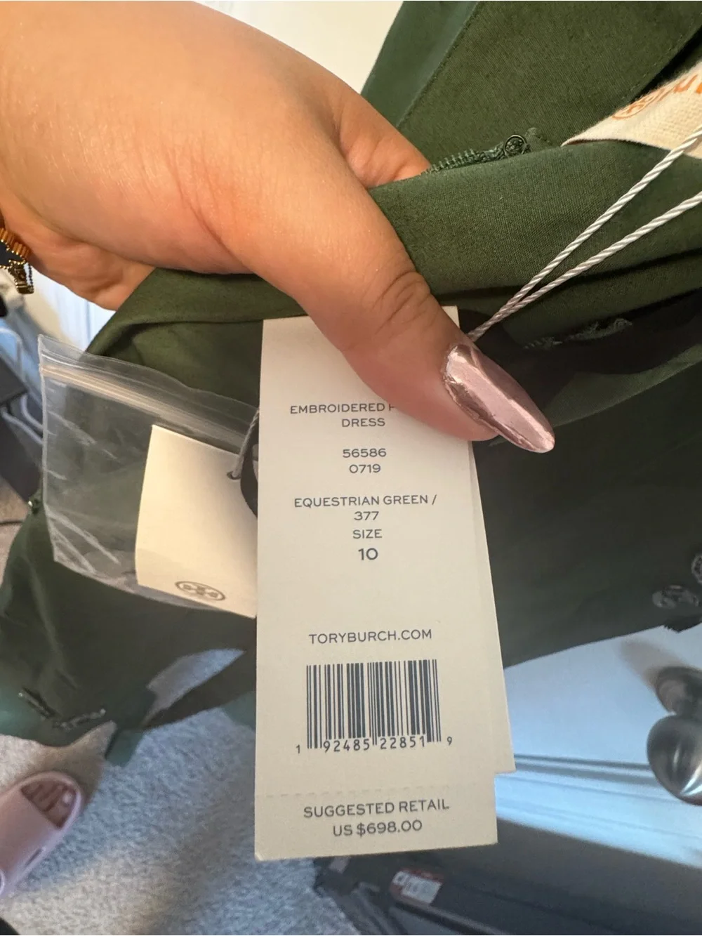 Tory Burch Olive Green Square-Neck Maxi Dress with Waist Tie - Picture 6 of 6